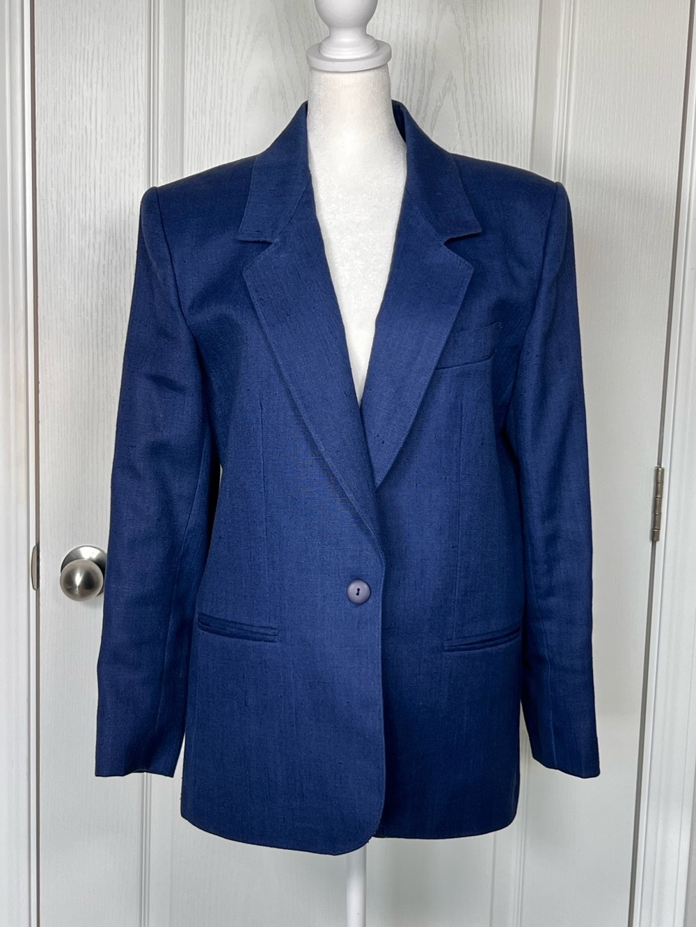 Vintage Giorgio-Sant’Angelo Linen Blazer Single Breasted Blue Size 10